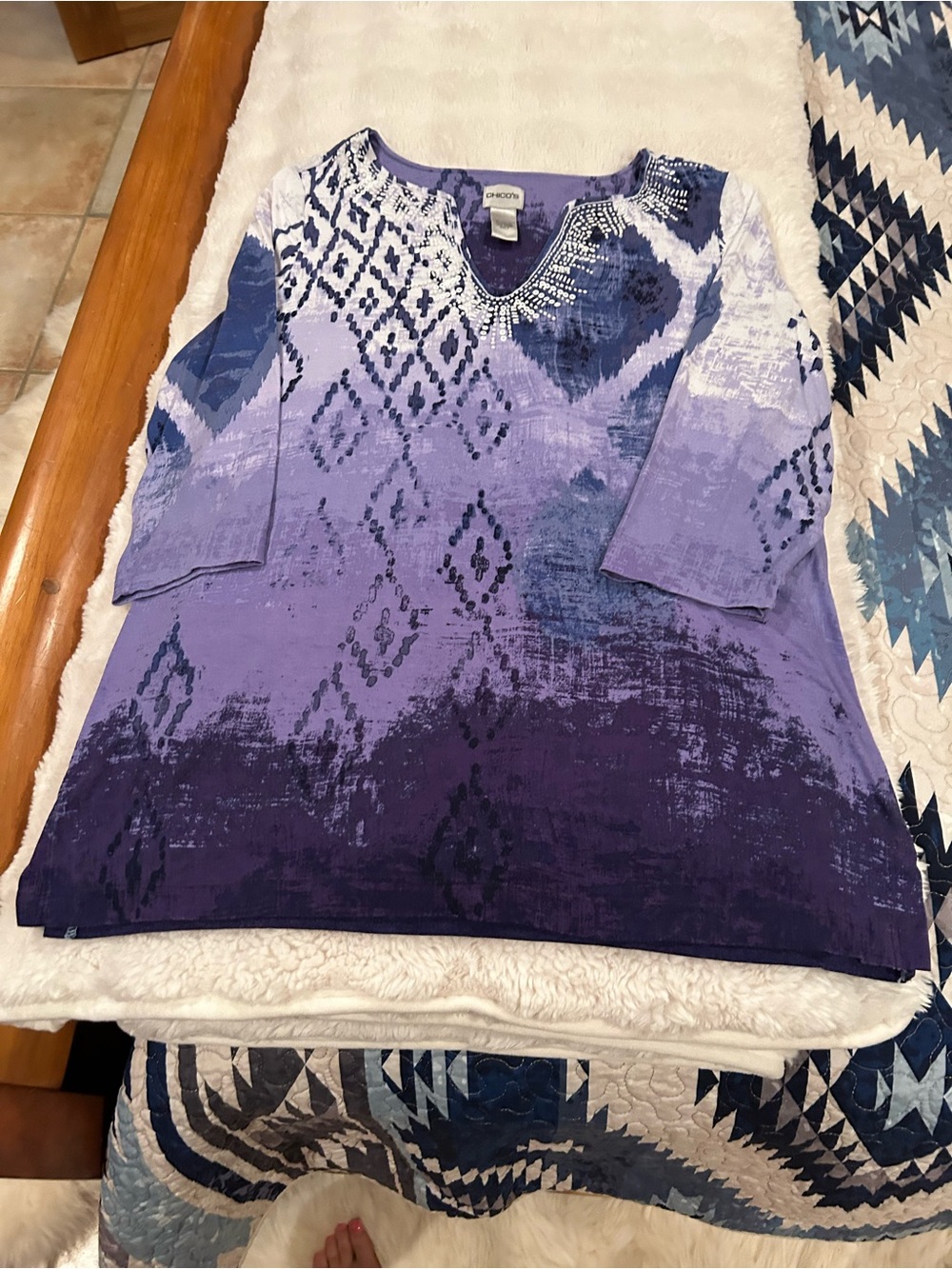 Chico's Purple Ombre V-Neck Sweater with Embellished Neckline 2